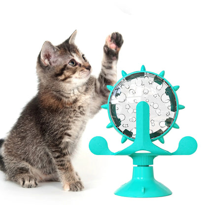 Cat Toy Rotating Windmill Toy Food Dispensing Cat Toy With Suction Cup