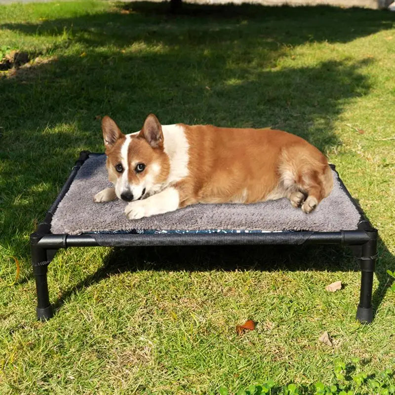 Outdoor Elevated Dog Bed Foldable Raised Pet Cot With Removable Canopy Shade