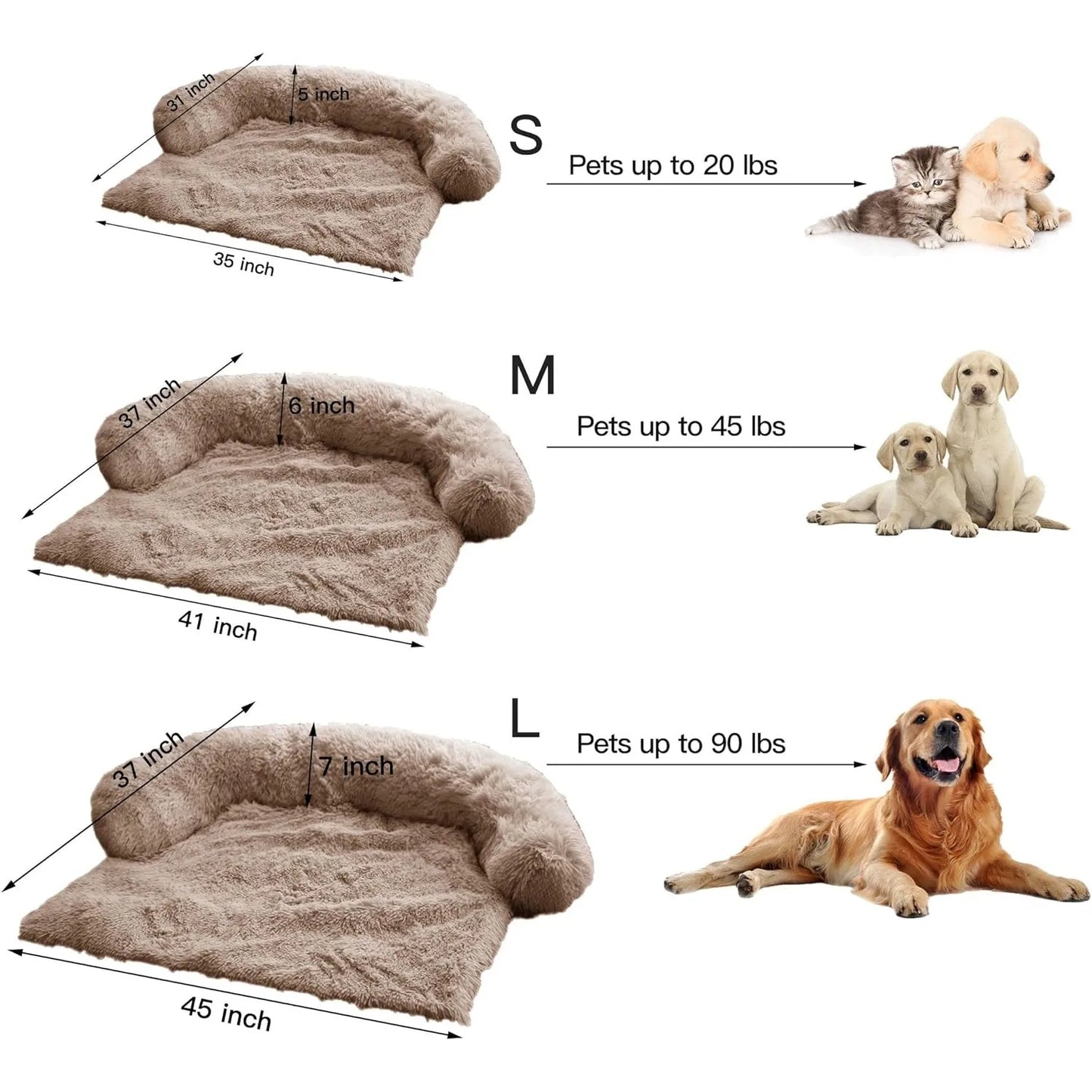 Calming Dog Bed Fluffy Plush Mat for Furniture Protector w/ Removable Washable Cover for Dogs and Cats