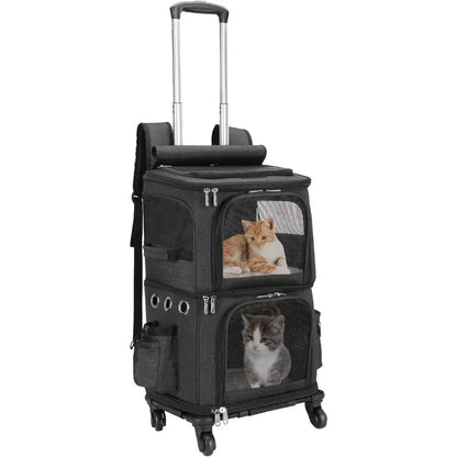 Backpack with Wheels for Dual Compartment Pet Carrier for Small Cats & Dogs