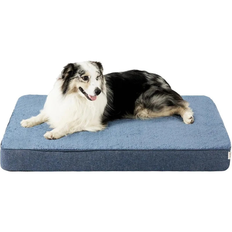 Orthopedic Dog Beds for Large Dogs - Egg Crate Foam Pet Bed Mat with Ultra Soft Sherpa Surface&Removable Cover,