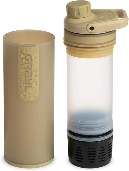 16.9 oz Water Purifier & Filter Bottle for Hiking, Backpacking, Survival (Desert Tan)