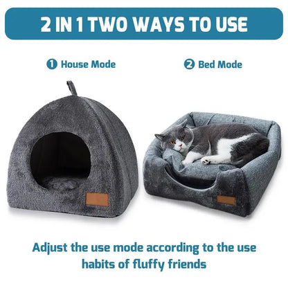 Semi-enclosed Cat Bed Non-slip Pet Kennel Gray Kitten House