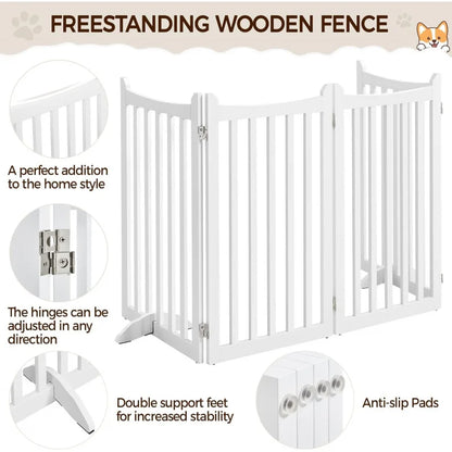 36" H Extra Tall Freestanding Pet Gate 4-Panel Wooden Dog Fence