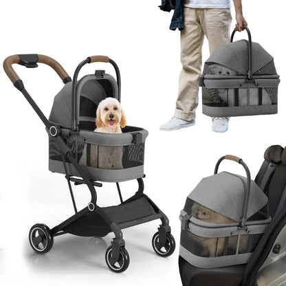 3 in 1 Pet Stroller - Folding Cat Strollers for 2 Cats, Storage Basket & 35lbs Max Cap- Urban, Lightweight Dog Stroller