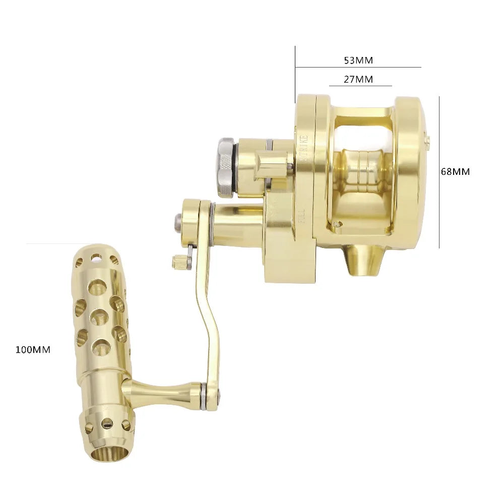 BIG GAME REEL CNC MACHINED 2-SPEED 44LBS LEVER DRAG DEEP SEA BOAT TROLLING RATIO 4.5:1.