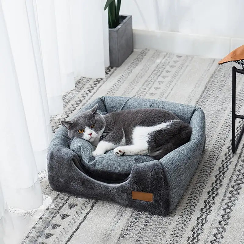 Semi-enclosed Cat Bed Non-slip Pet Kennel Gray Kitten House