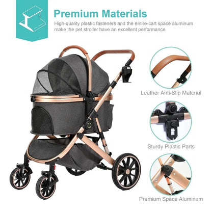 Stroller for Small Medium Dogs,Pet Stroller 3-in-1 4 Wheels Travel Jogger for Puppies Doggies Stroller with Detachable Carrier