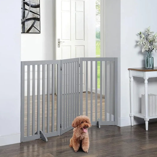 36”H Free Standing Pet Gate for Dog Baby, Tall Wooden Dog Gates for Doorway, Stairs, Foldable Pet Fence