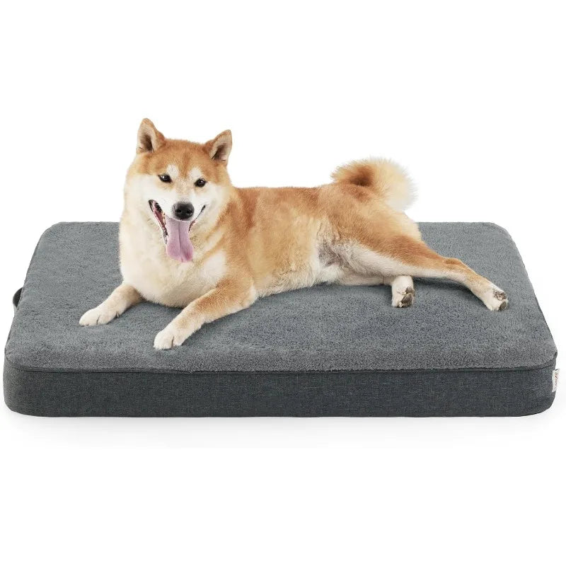 Orthopedic Dog Beds for Large Dogs - Egg Crate Foam Pet Bed Mat with Ultra Soft Sherpa Surface&Removable Cover,