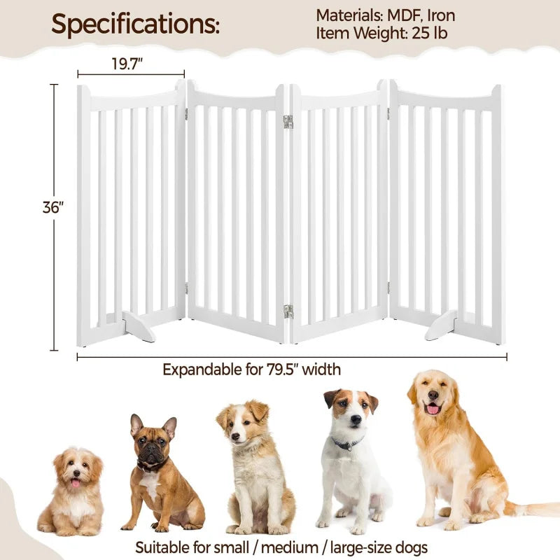 36" H Extra Tall Freestanding Pet Gate 4-Panel Wooden Dog Fence