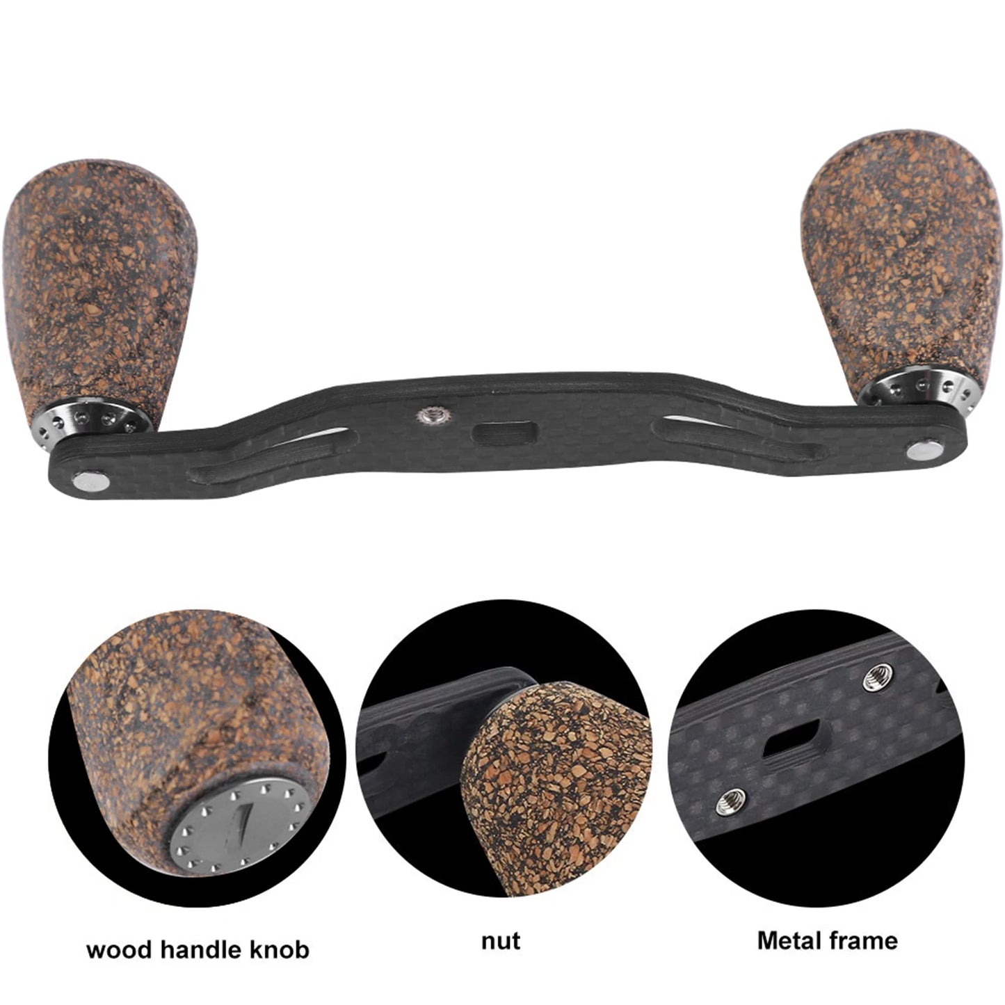 Fishing Reel Handle Wood Knob Carbon Fiber Frame with Fittings Replacement Parts