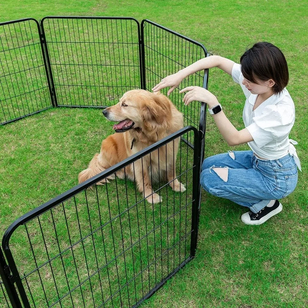 Dog Playpen Fence 24"/ 32" /40" Height 8/16/24/32 Panels Metal Dog Pen Outdoor Exercise Pen with Doors