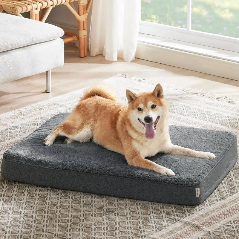 Orthopedic Dog Beds for Large Dogs - Egg Crate Foam Pet Bed Mat with Ultra Soft Sherpa Surface&Removable Cover,