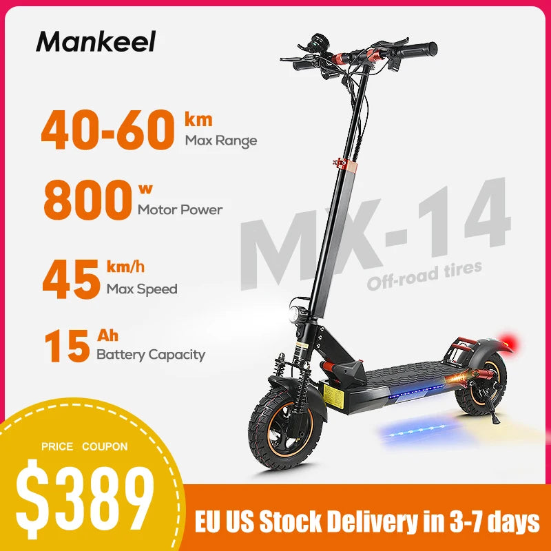 MX-14 800W Electric Scooter 28MPH 48V 15AH Folding Off Road 37 Miles Range