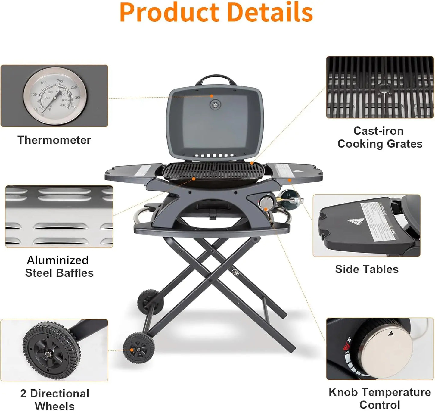 Portable Stand-Up Propane Gas Grill