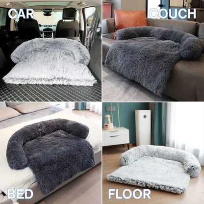 Calming Dog Bed Fluffy Plush Mat for Furniture Protector w/ Removable Washable Cover for Dogs and Cats