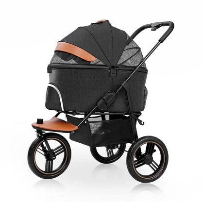 3in1 Pet Stroller Dog/Cat Jogger Strollers 3 Wheels, Storage Basket and One-Button Folding Frame