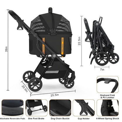 Pet Stroller 4 in 1,  for Small/Medium Dogs/Cats with Detachable Carrier W/ Seatbelt