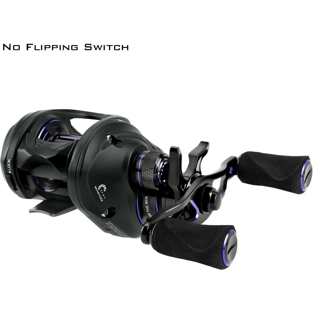 Bait Casting Reels, Flipping Switch Function, 6.4oz Aluminum Frame Fishing Reel W/Carbon Fiber Side Covers