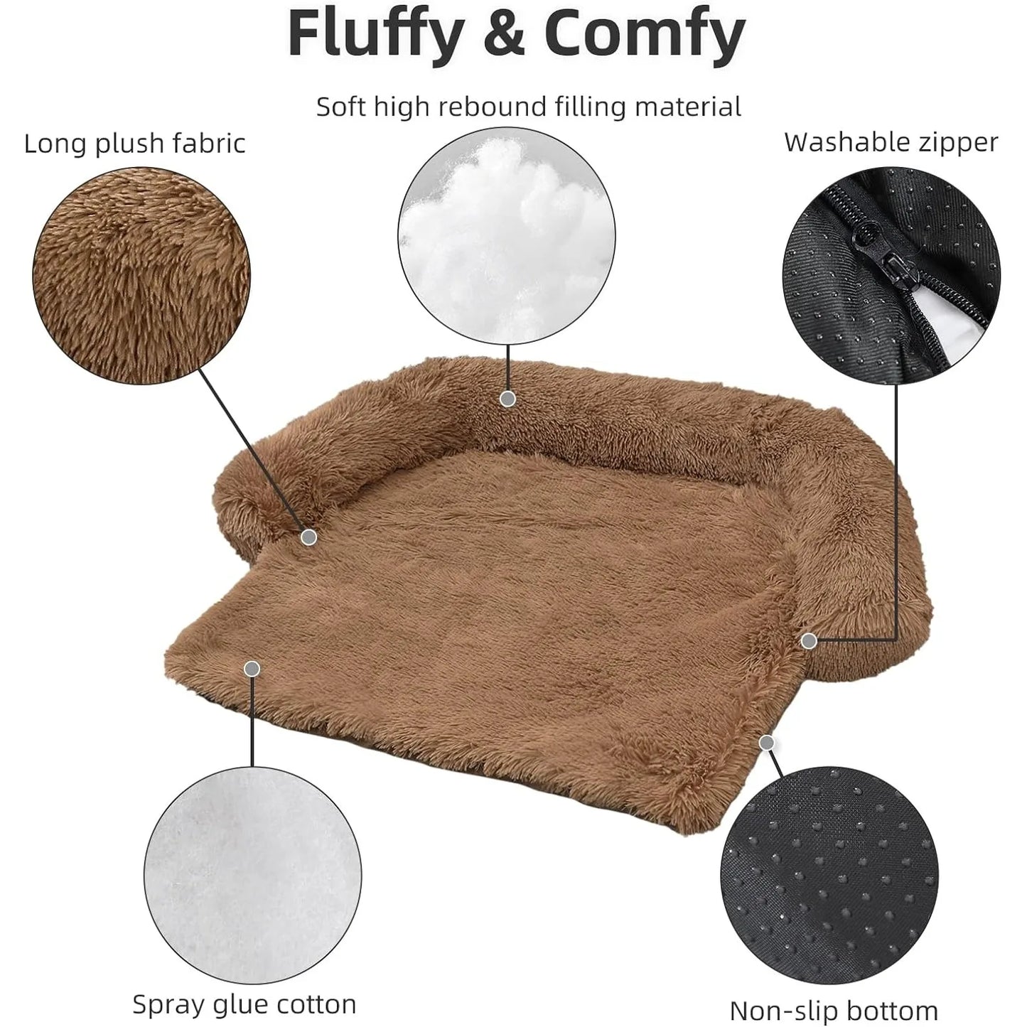 Calming Dog Bed Fluffy Plush Dog Mat for Furniture Protector with Removable Washable Cover for Large Medium Small Dogs and Cats