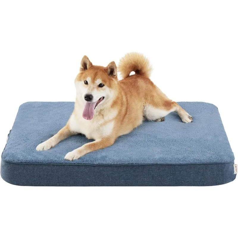 Orthopedic Dog Beds for Large Dogs - Egg Crate Foam Pet Bed Mat with Ultra Soft Sherpa Surface&Removable Cover,