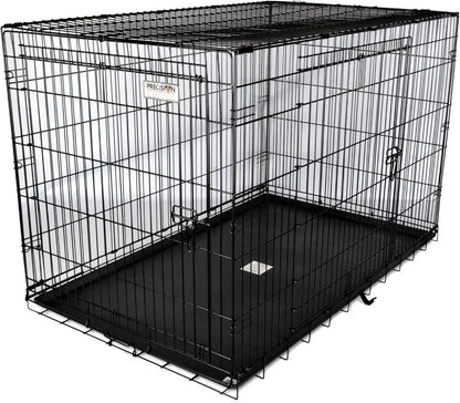 Two Door Great Crate Wire Crate 42 Inch For Pet 70-90 lbs With 5-Point Locking System Durable Heavy Duty Construction