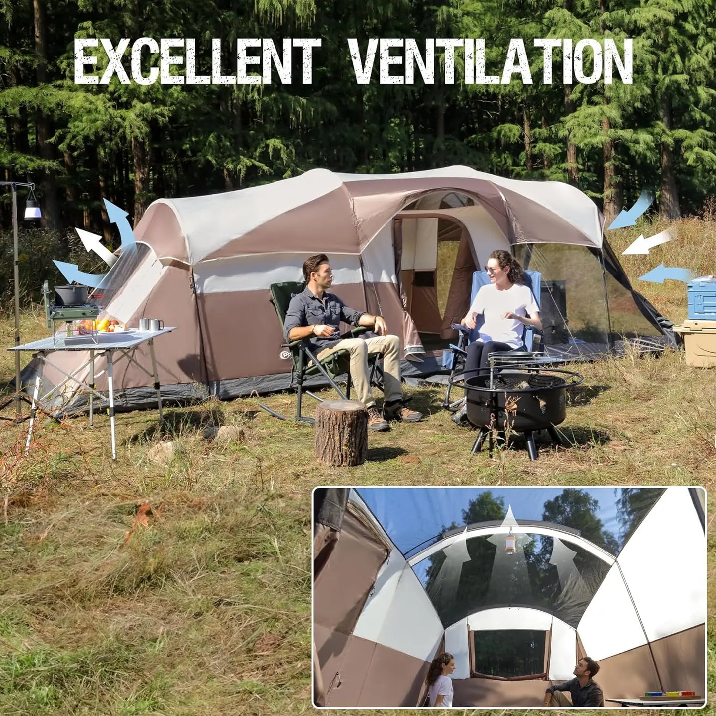 8 Person Family Camping Tent with Screen Room