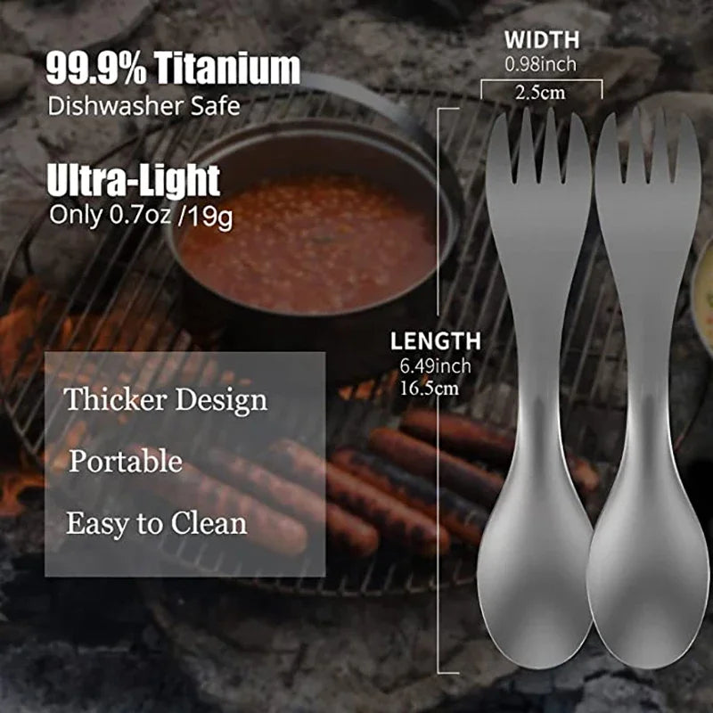 Ultra-light Titanium Spoon Super Hard 2 In 1 Fork Spoon