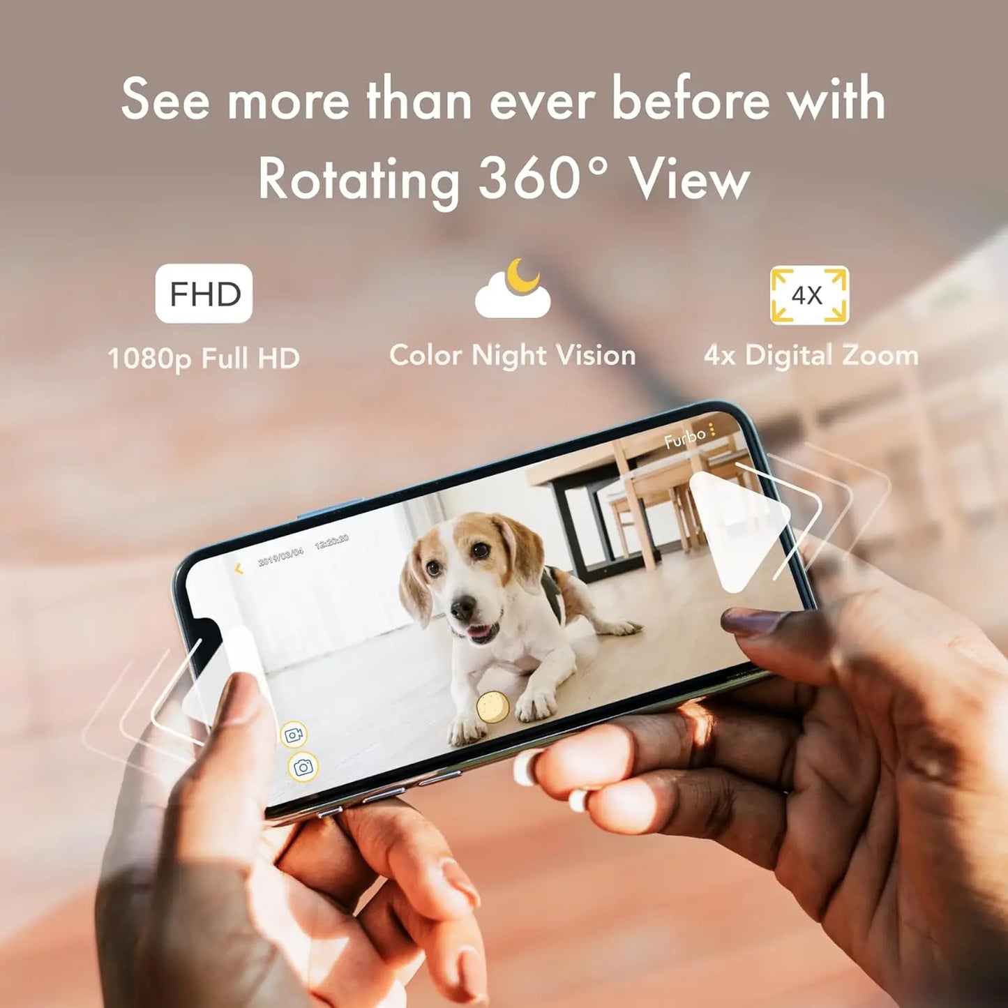 360° Dog Camera: Home Security Camera with Barking Alerts with Phone App