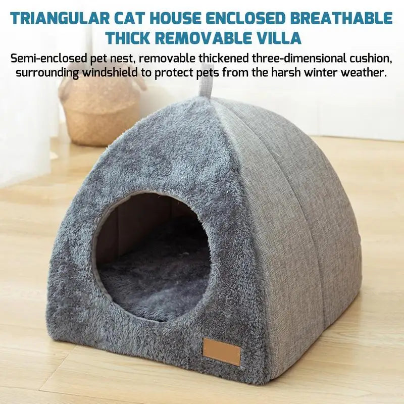 Semi-enclosed Cat Bed Non-slip Pet Kennel Gray Kitten House