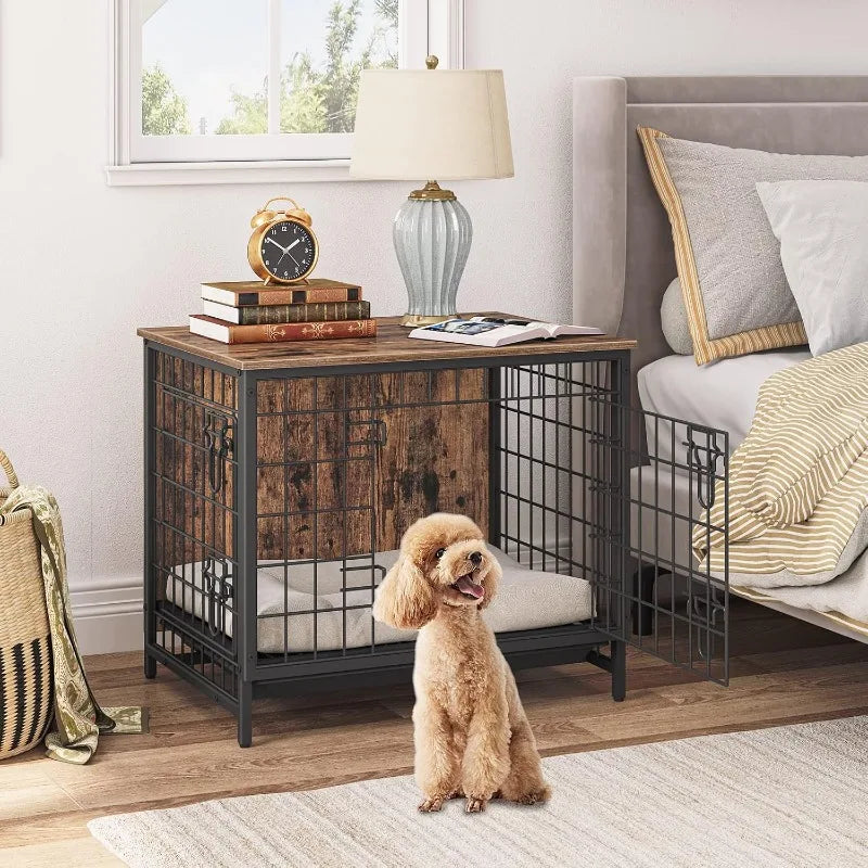 Dog Crate Furniture Wooden Dog Kennel with Removable Tray Heavy-Duty Dogs Cage End Side Table