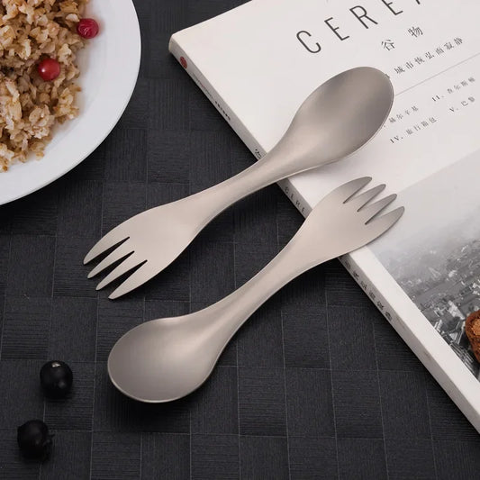 Ultra-light Titanium Spoon Super Hard 2 In 1 Fork Spoon