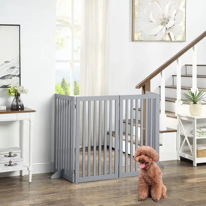 36”H Free Standing Pet Gate for Dog Baby, Tall Wooden Dog Gates for Doorway, Stairs, Foldable Pet Fence