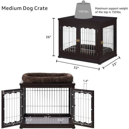 Dog Crate Modern Decorative Wood Wire Pet House Dog Cage End Side Table