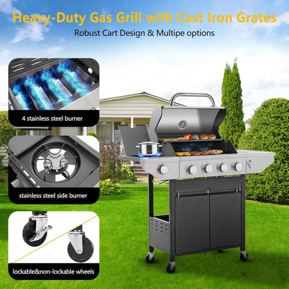 Propane Gas Grill with Side Burner Stainless