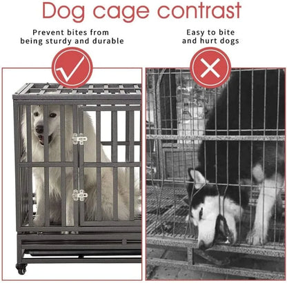 46" Heavy Duty Strong Metal Dog Cage Pet Kennel Crate Playpen Wheels I Shape Black Rugged Non-toxic EASY TO CLEAN & MOVE