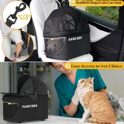 Pet Stroller 4 in 1,  for Small/Medium Dogs/Cats with Detachable Carrier W/ Seatbelt