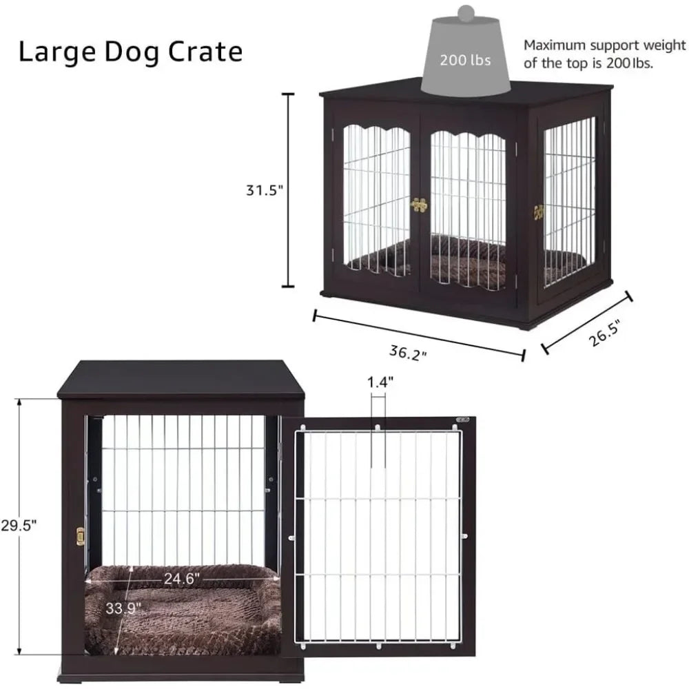 Dog Crate Modern Decorative Wood Wire Pet House Dog Cage End Side Table