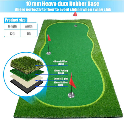 Green/Mat-Golf Training Mat- Professional Golf Practice Mat- Green Long Challenging Putter for Indoor/Outdoor