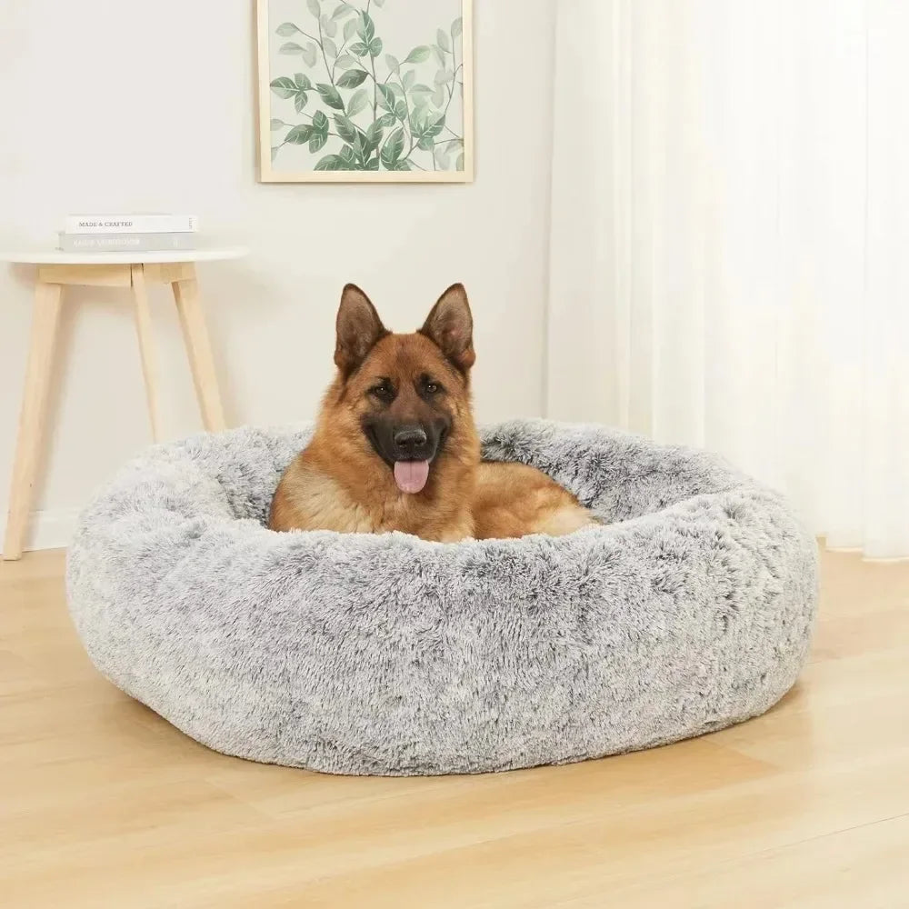 Washable pet bed non slip bottom round fluffy dog bed for extra large dog Free shipping