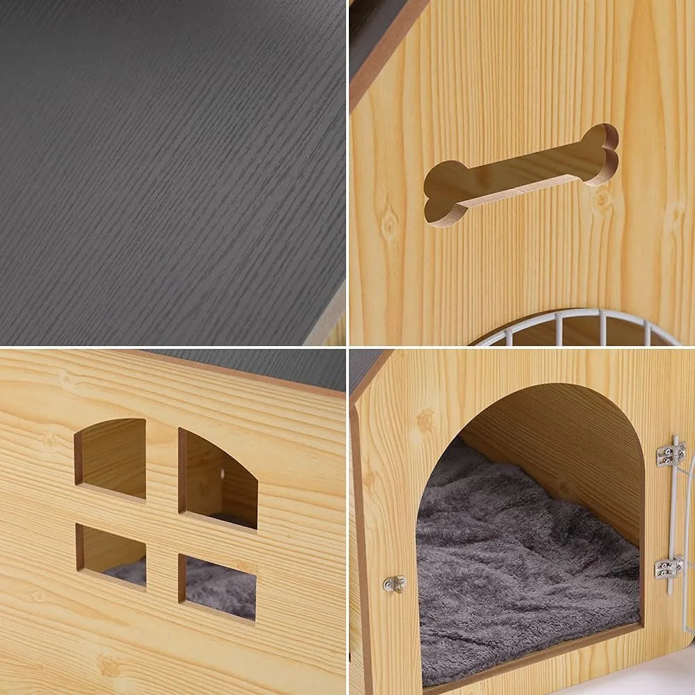 Wooden Pet House for Dogs Indoor and Outdoor Use, Easy Assemble