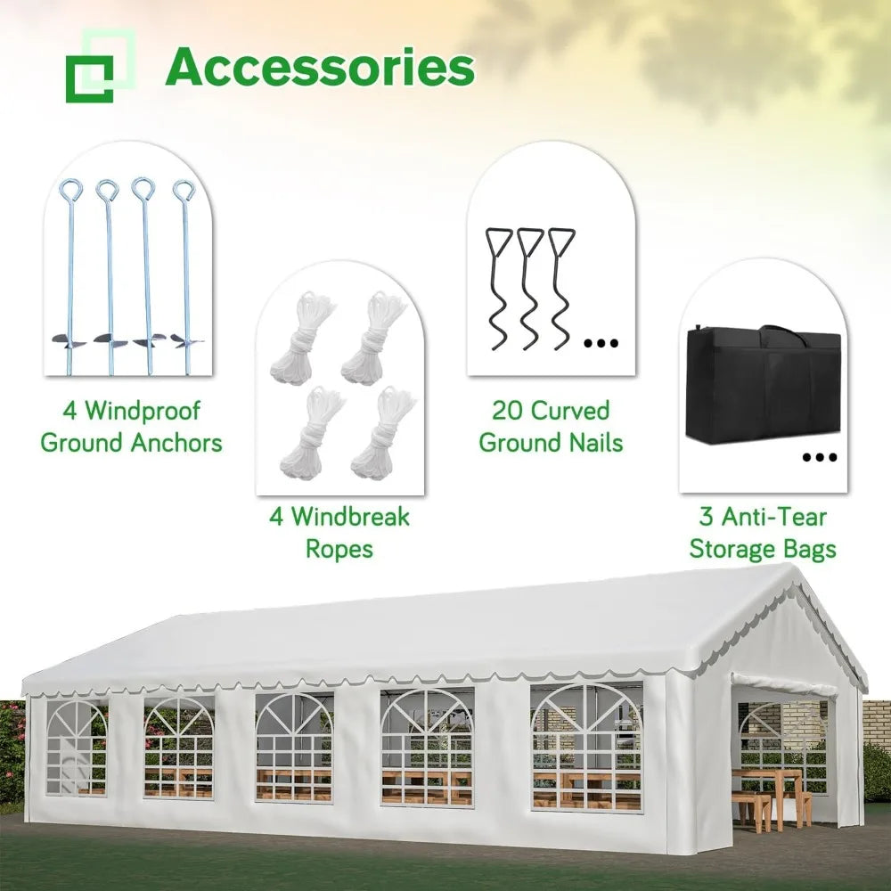 20’ x 32’ Outdoor Heavy-Duty Party Tent  Wedding Canopy Big Tents with 3 Storage Bags