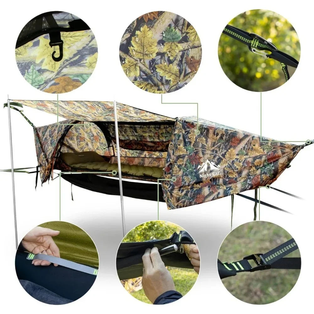 Hammock Tent with Mosquito Net Waterproof Rainfly Storage Room for 1 Person Backpacking Hiking Camping Lightweight