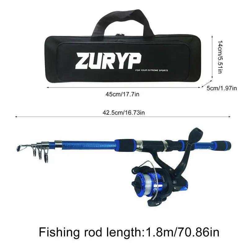 Spinning Fishing Rod And Reel Combo 1.8M Telescopic Rod With Carry Bag