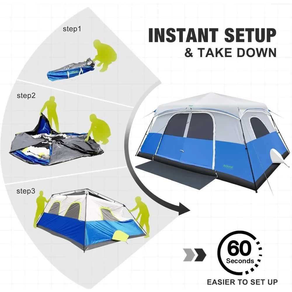 Camping Tent Setup in 60 Seconds with Rainfly & Windproof Tent with Carry Bag