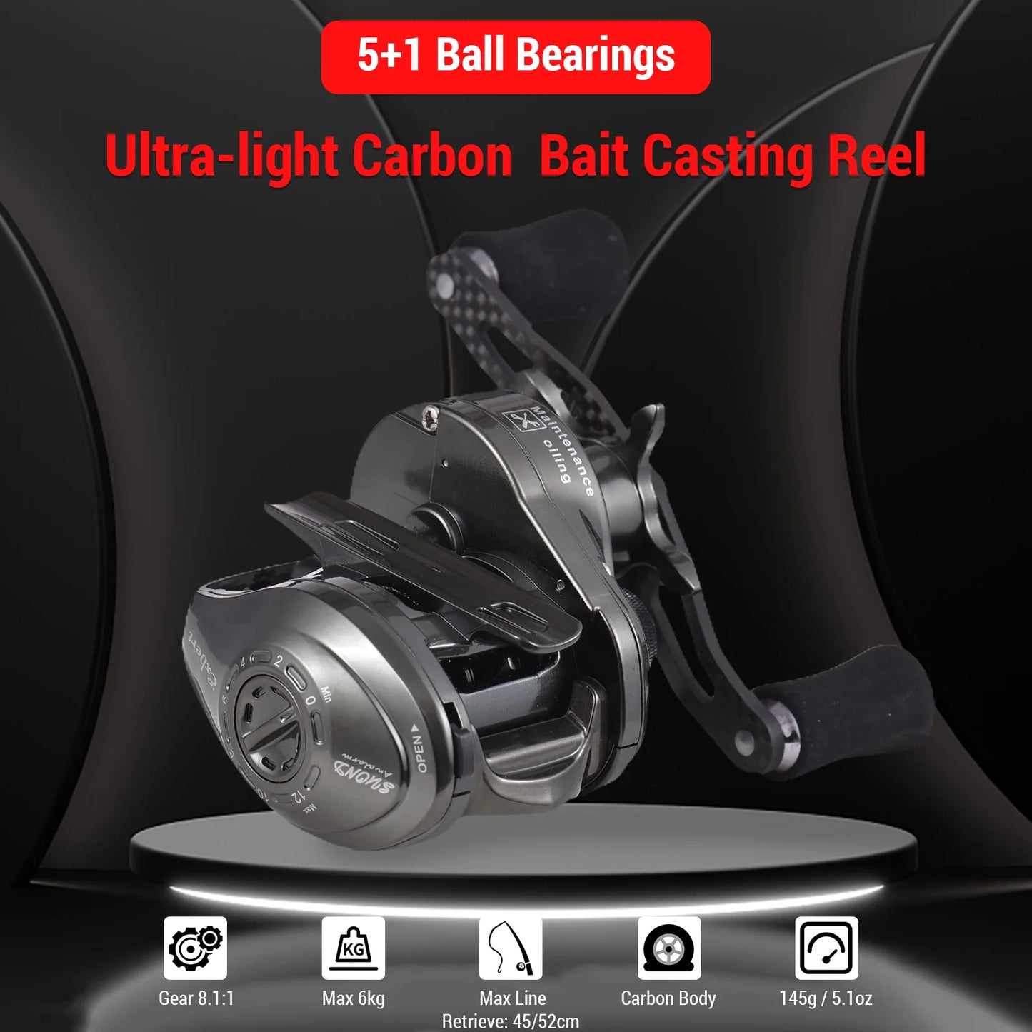 Bait Casting Reel Ultra-light 5+1 High-speed 8.1:1 Gear 6kg Fishing Reel