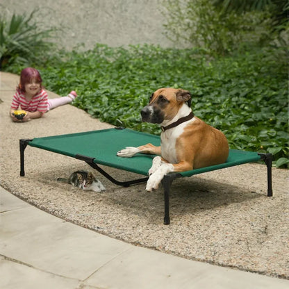 Elevated outdoor dog cot bed, raised cooling bed with washable breathable mesh for extra-large dogs.