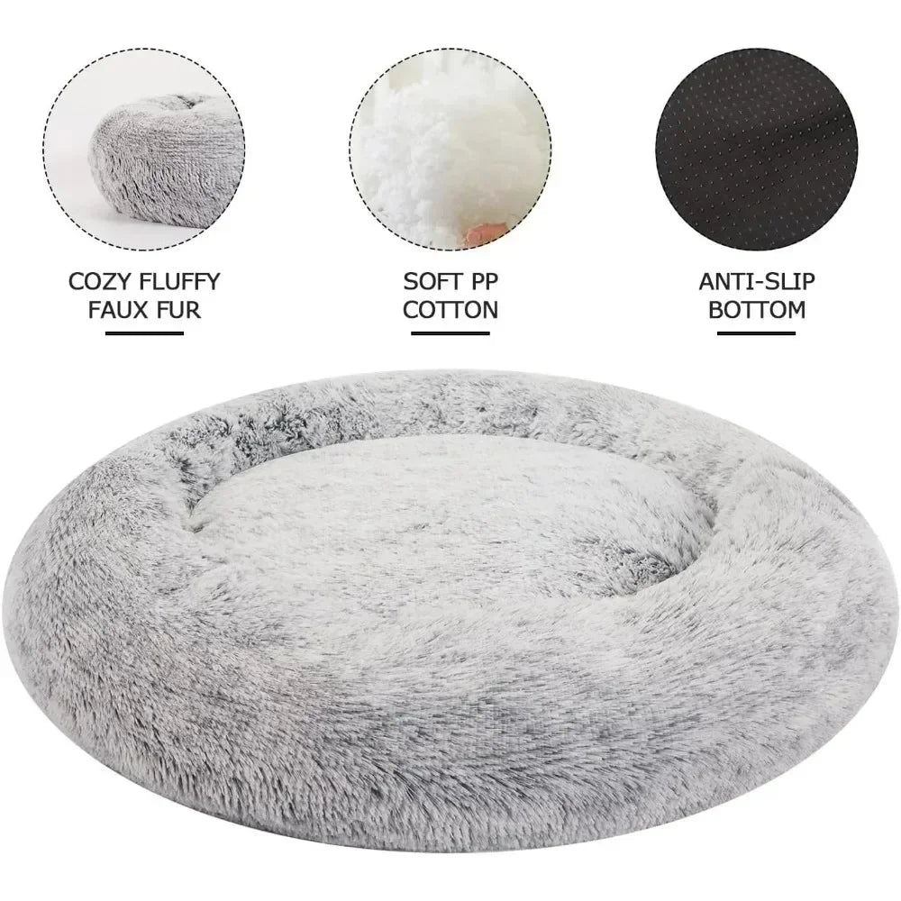 Washable pet bed non slip bottom round fluffy dog bed for extra large dog Free shipping