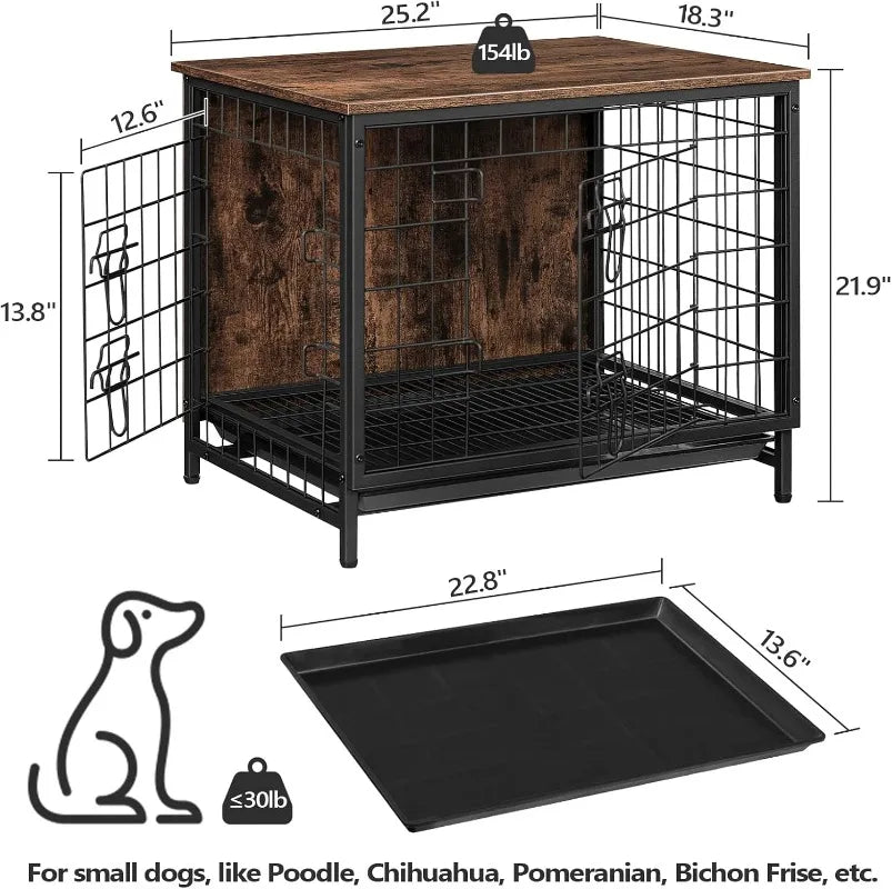 Dog Crate Furniture Wooden Dog Kennel with Removable Tray Heavy-Duty Dogs Cage End Side Table